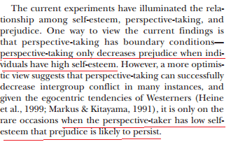Prejudice lessened by self worth